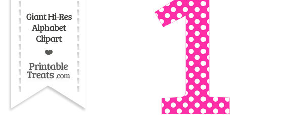 1 clipart dot. Hot pink polka number