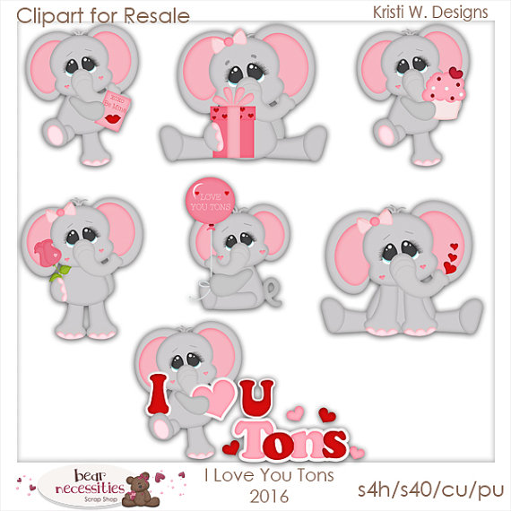 1 clipart elephant. Valentine love you tons