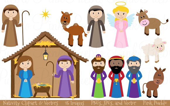 Christmas nativity vectors illustrations. 1 clipart scene