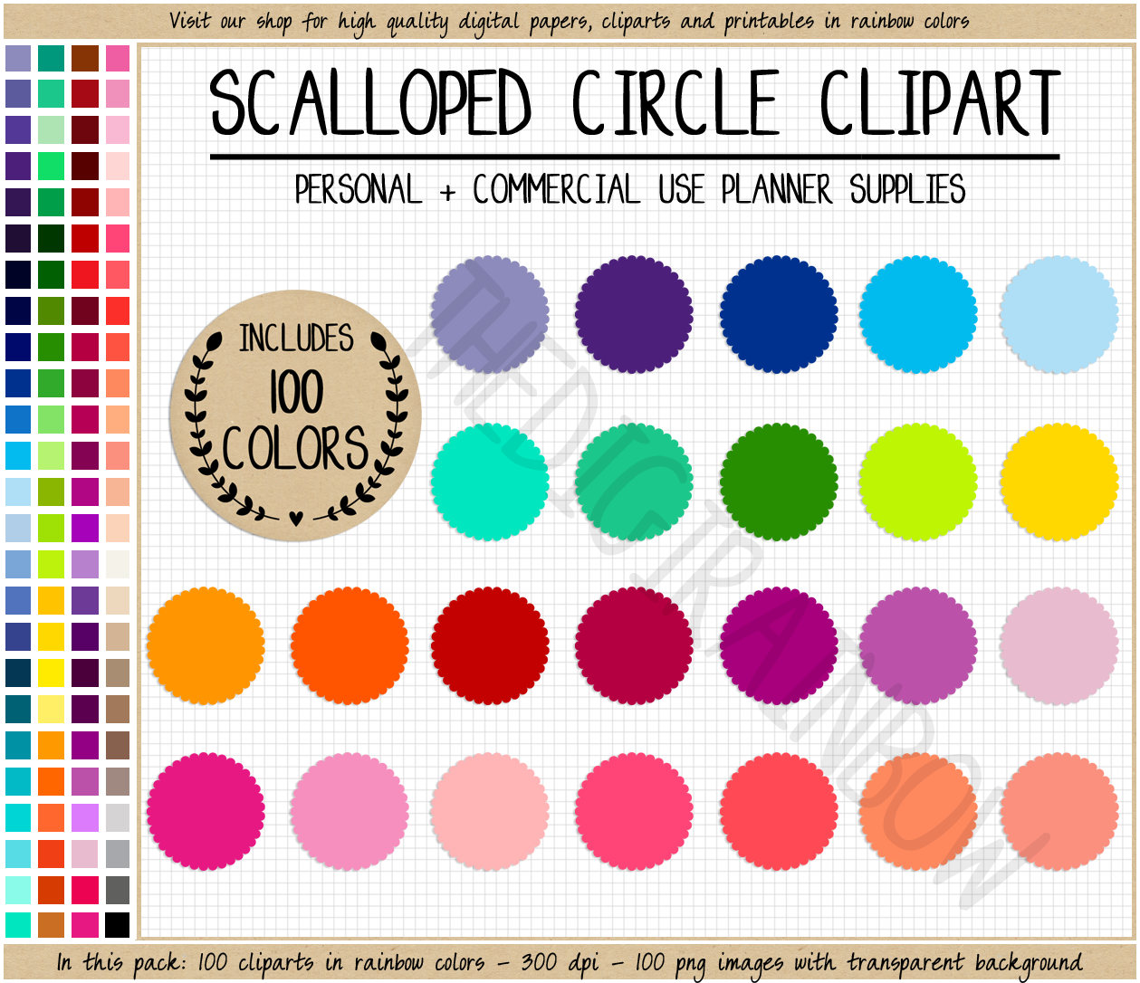 100 clipart circle. Sale scallop blank sticker