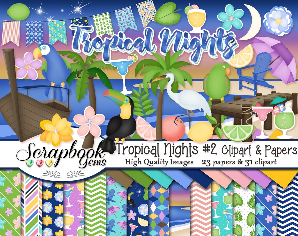 Tropical nights and scrapbook. 2 clipart papers