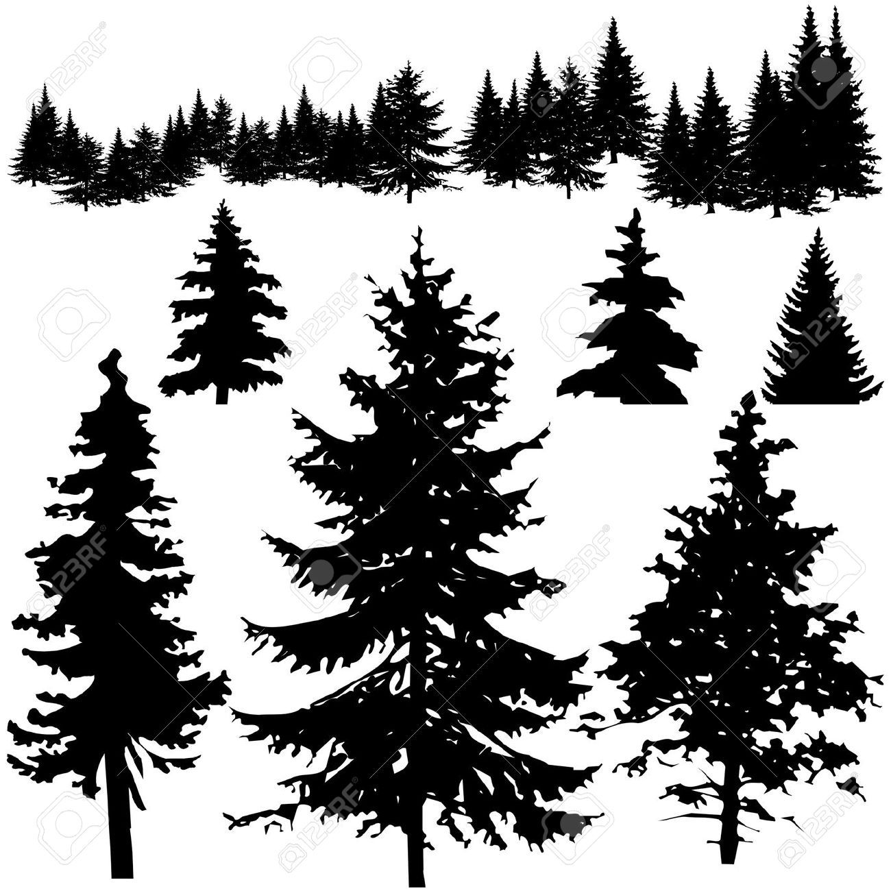 2 clipart pine tree. Silhouette cliparting com x