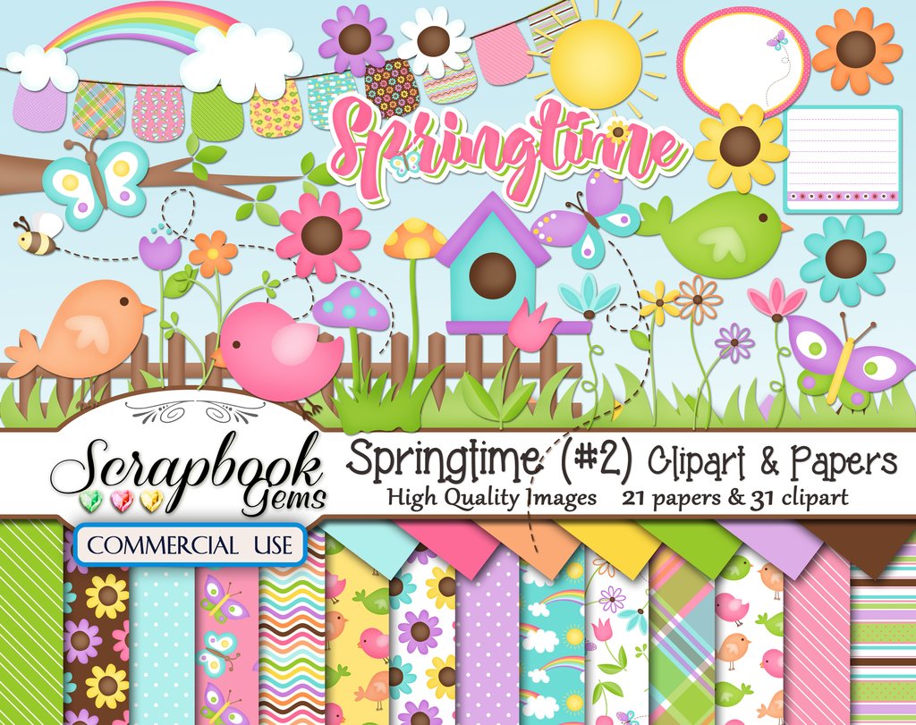 2 clipart spring. Springtime kit and papers