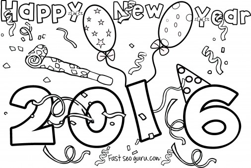 Happy new year coloring. 2016 clipart black and white