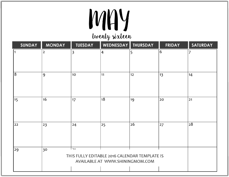 2016 clipart may 2016. Calendar template incep imagine