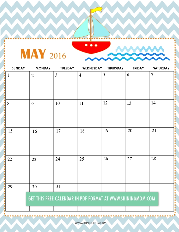 2016 clipart may 2016. Cute calendar free