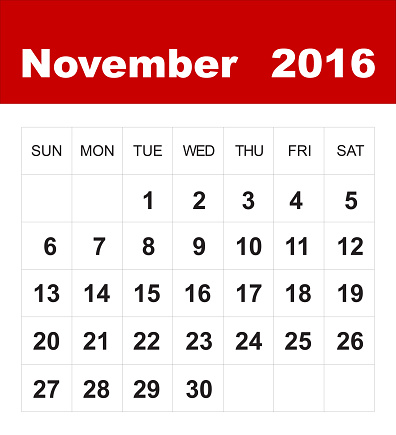  collection of calendar. 2016 clipart november