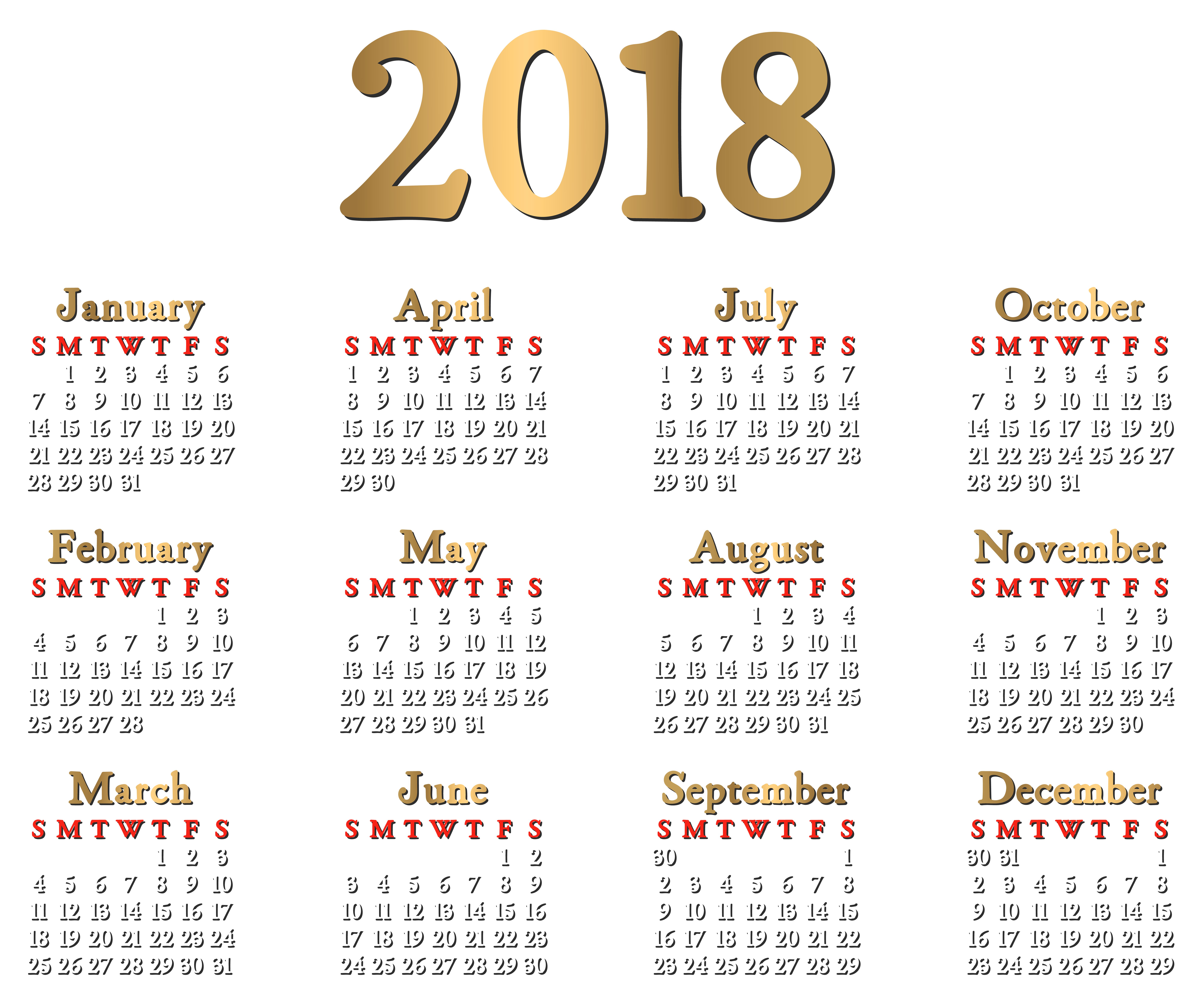  calendar transparent clip. 2018 clipart calender
