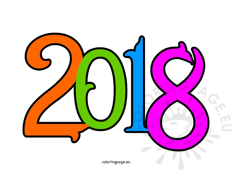 2018 clipart new year. Happy coloring page
