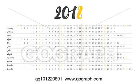 2018 clipart simple. Vector art calendar week