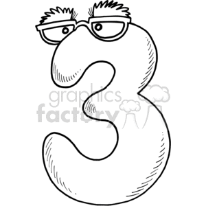 Number royalty free . 3 clipart black and white