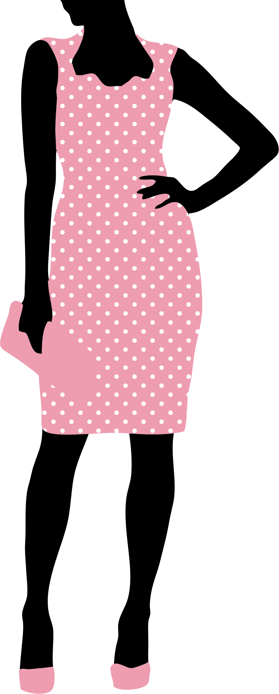 Fashion woman pink polka. Snowflake clipart dress