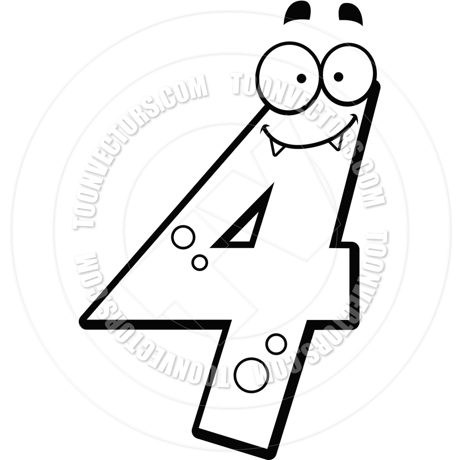 4 clipart black and white. Number four clipartuse monster