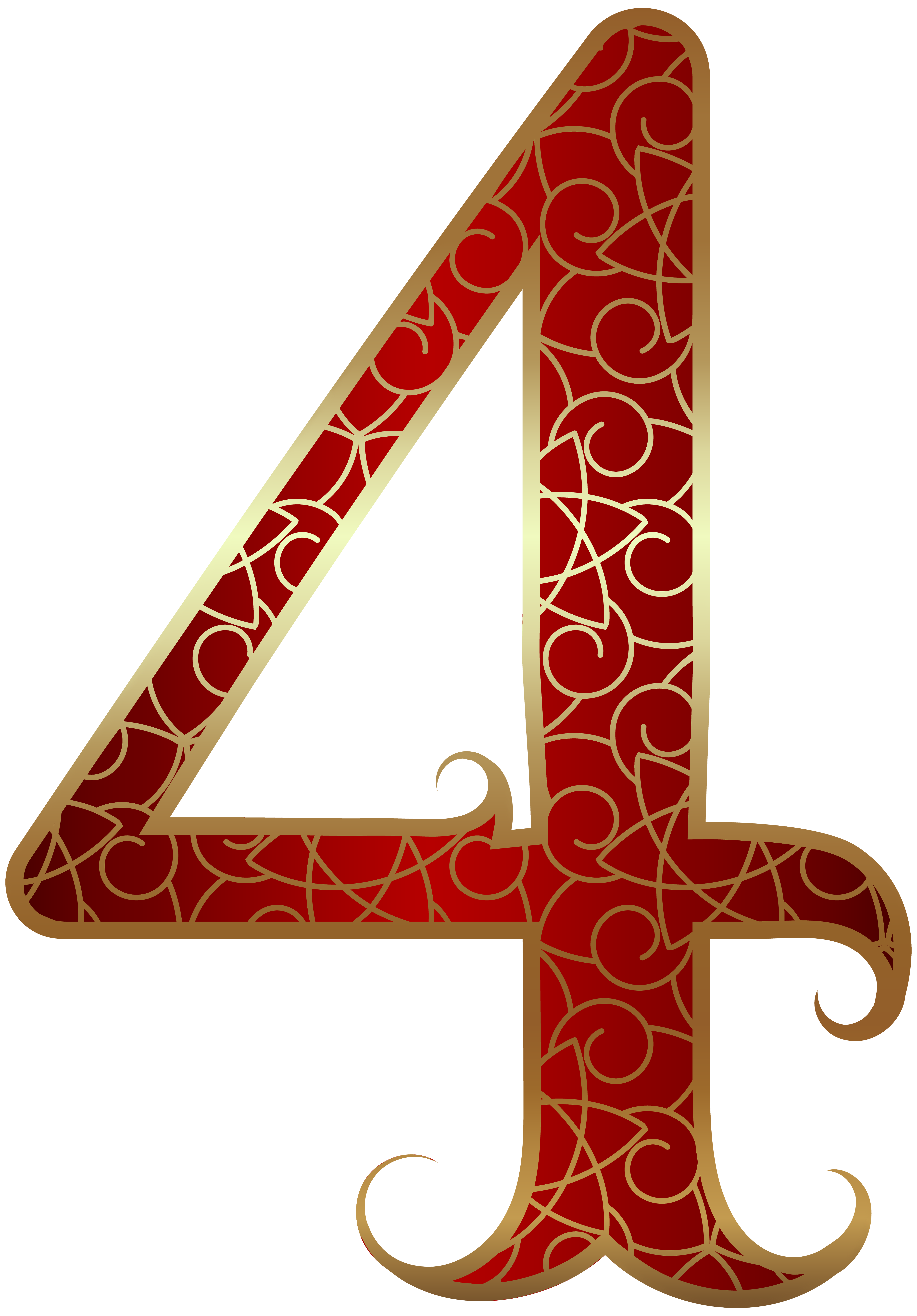 4 clipart red. Gold number four png