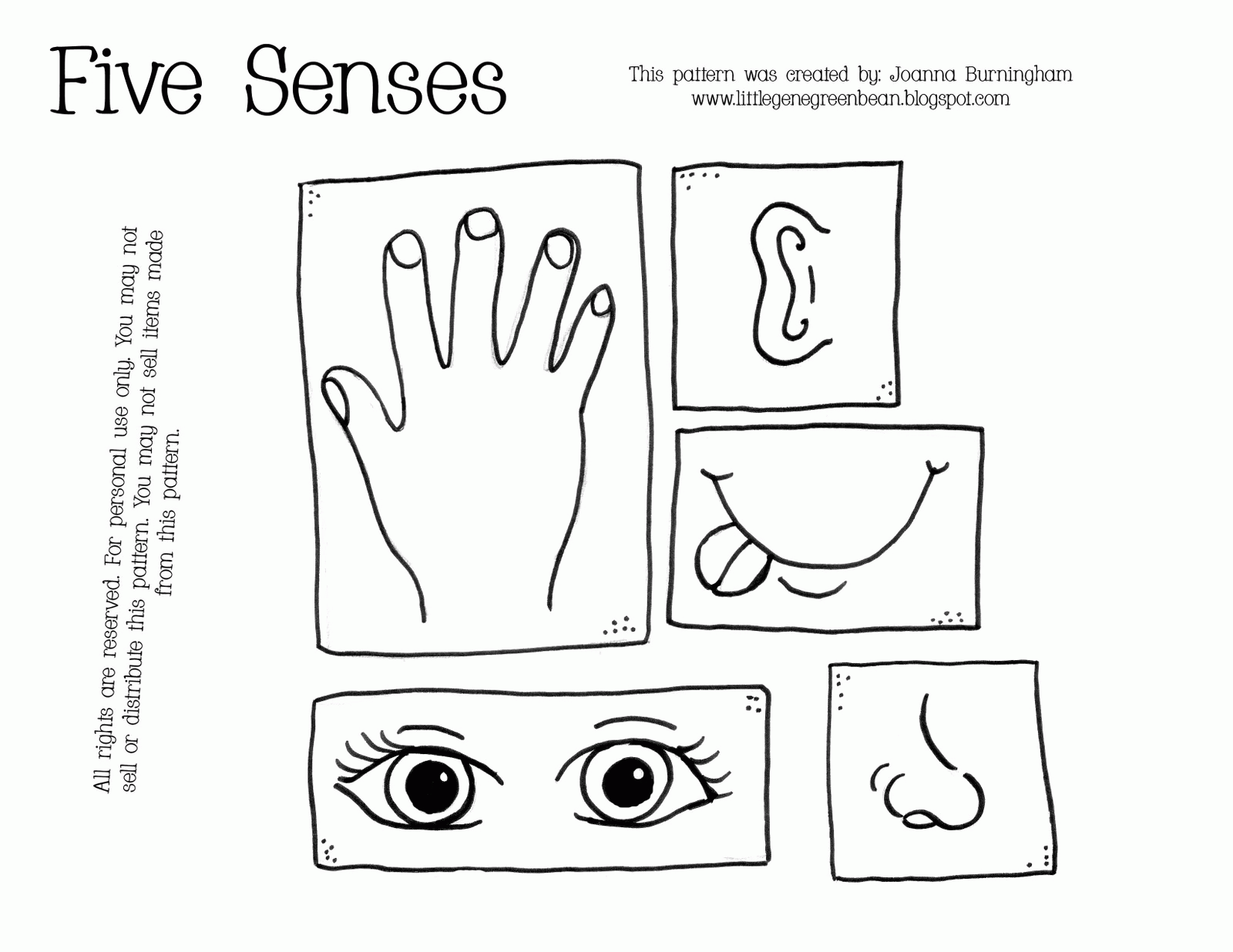 Free printable five pages. 5 senses clipart coloring page
