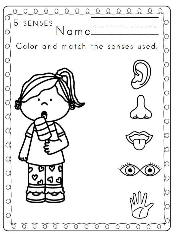 5 senses clipart printable. Preschool five coloring pages