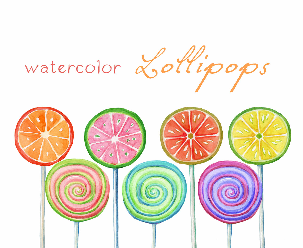 Candy clipart happy birthday. Digital watercolor lollipops sweets