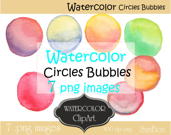 Watercolor circle bubble spot. 7 clipart dot
