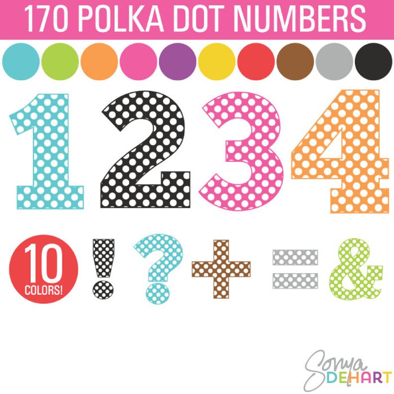 Numbers clipart polka dot. Symbols bundle commercial use