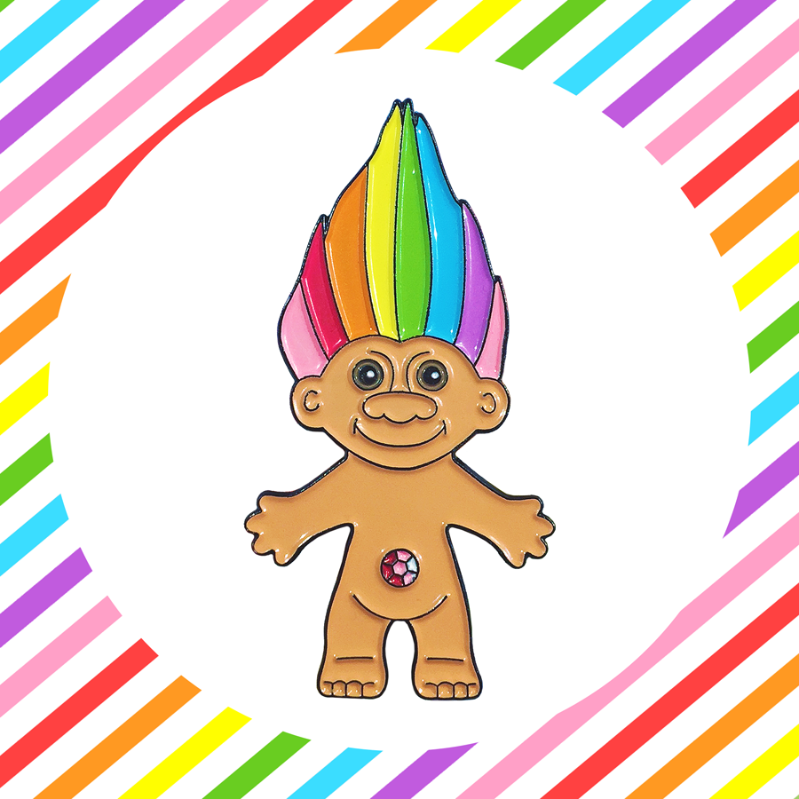 Troll pin candy doll. 90s clipart rainbow