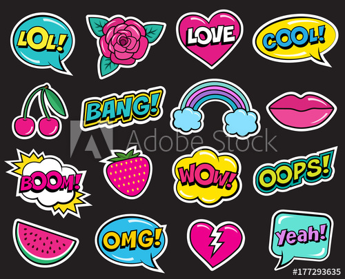 Cool modern colorful patch. 90s clipart rainbow