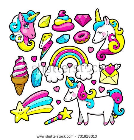 90s clipart rainbow. Fashion stickers set in