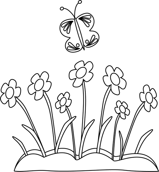 A clipart black and white. Butterfly flowers clip art