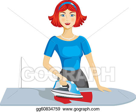 A clipart woman. Vector ironing clothes illustration