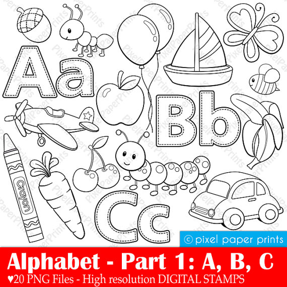 Alphabet digital stamps part. Abc clipart stamp