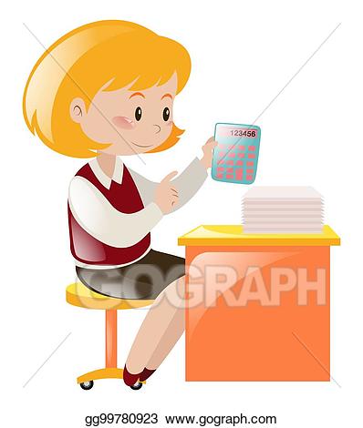 Vector illustration working on. Accountant clipart desk