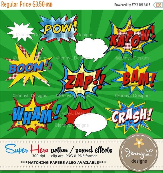  off superhero sound. Action clipart comic book