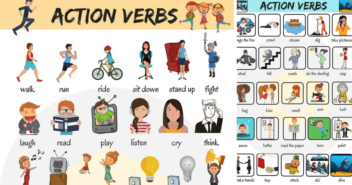 Action verbs list of. Grammar clipart word bank