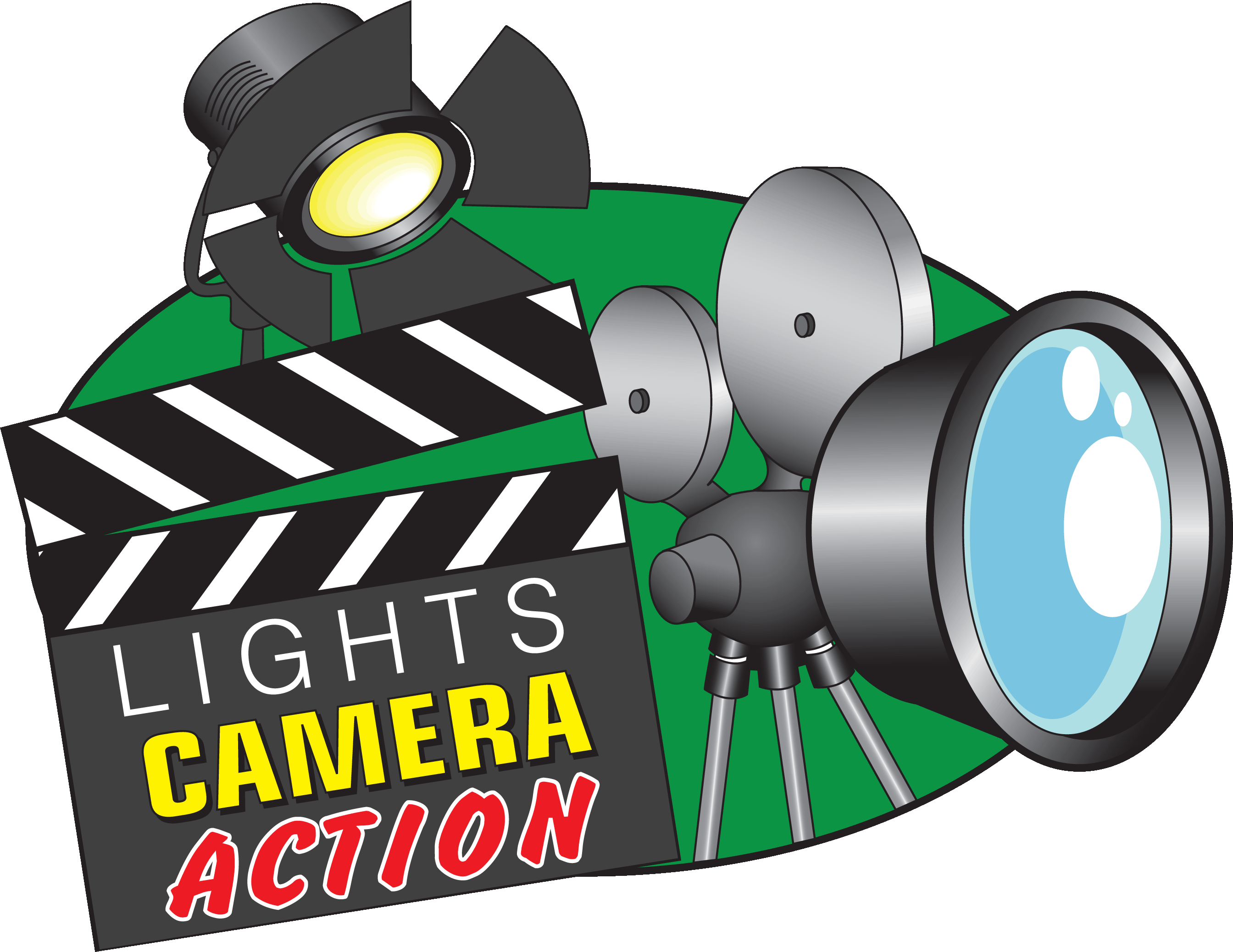 Movie clipart actor. Lights camera action just