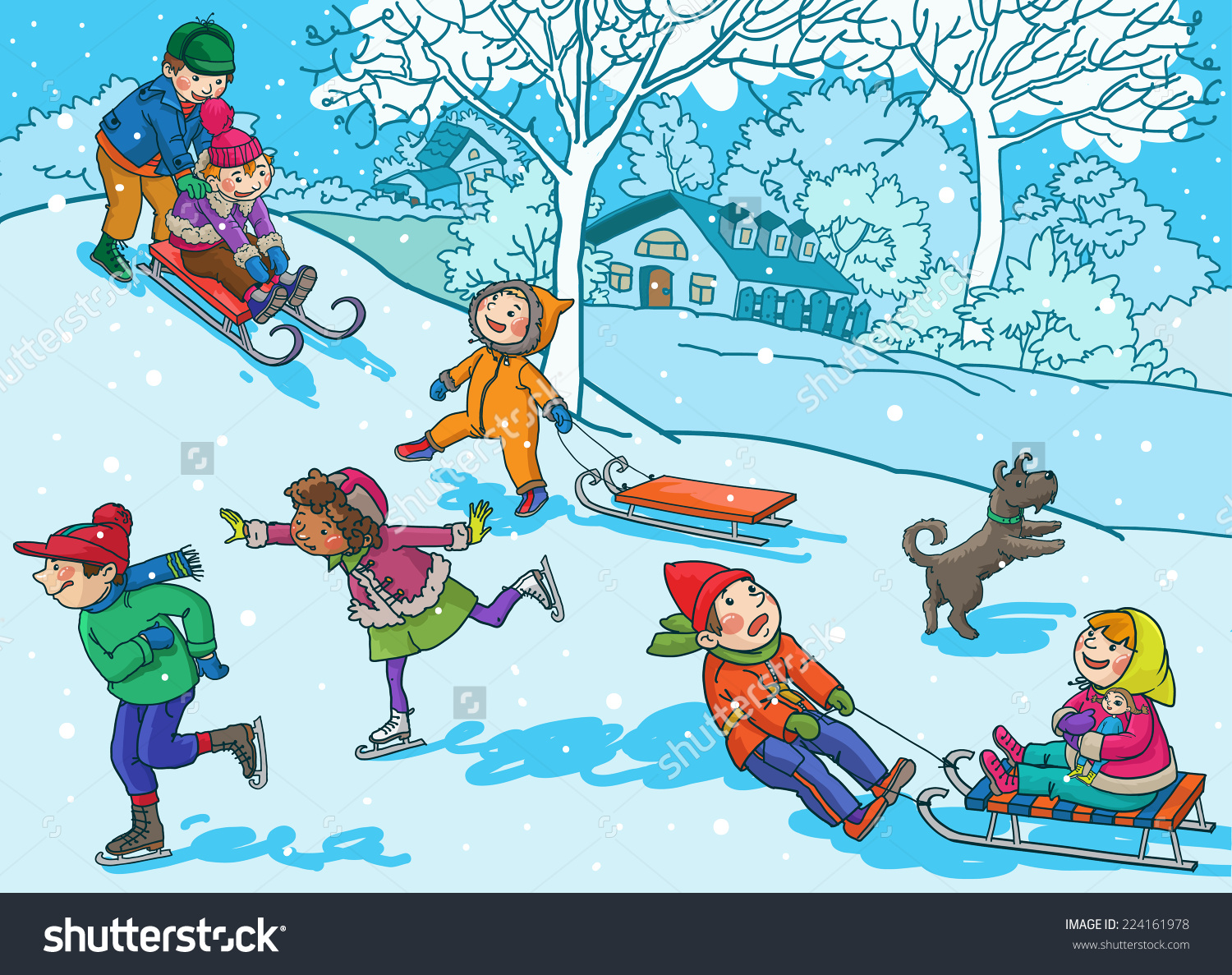 Activities clipart vector. Season winter activity pencil