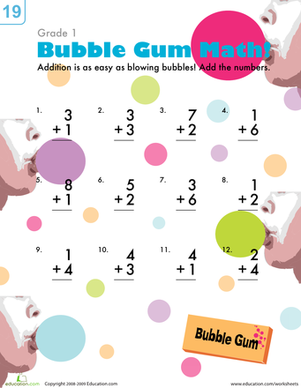 Addition clipart 1st grade math. Bubblegum worksheet education com