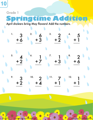 Springtime worksheet education com. Addition clipart 1st grade math