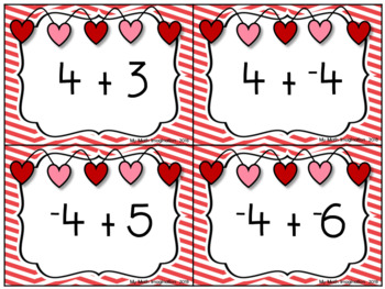 Valentine flashcards of integers. Addition clipart addition integer