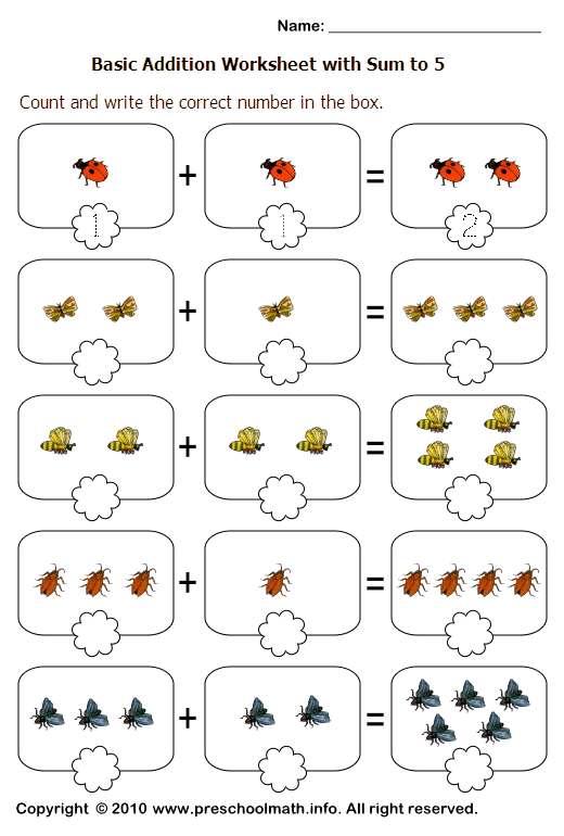 Basic worksheets with to. Addition clipart sum