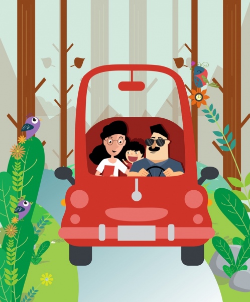 Adobe clipart family. Travel background red car