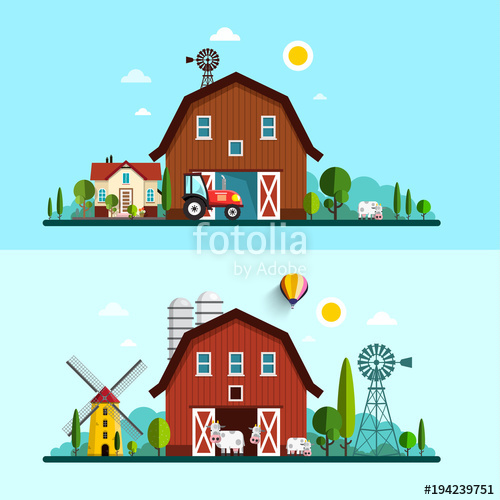 Adobe clipart farming. Farm with barn windmill