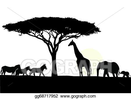Africa clipart scene. Vector art silhouette background