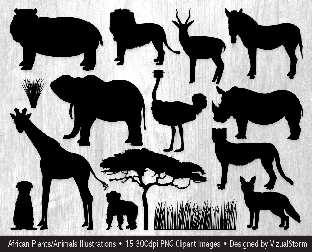African animal silhouettes safari. Africa clipart silhouette
