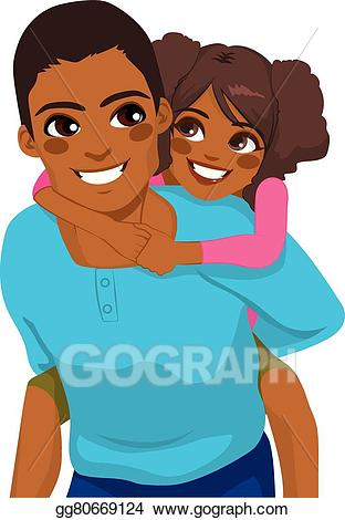 Dad clipart father african american. Vector daughter piggyback 