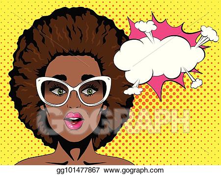 Vector illustration surprised african. Afro clipart pop art