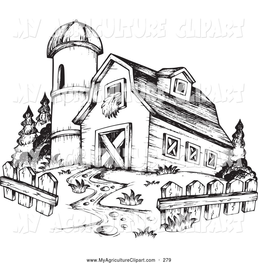Agriculture clipart black and white. Vector of a barn