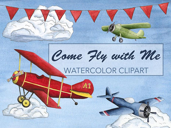 airplane clipart watercolor