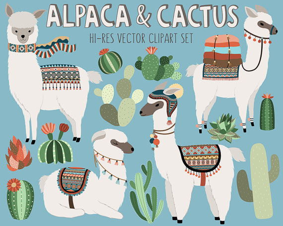 Alpaca clipart adorable. Cactus and llama desert