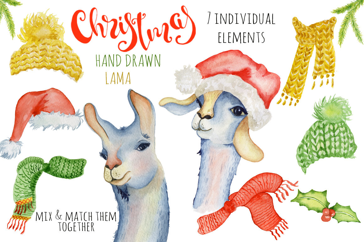 alpaca clipart christmas