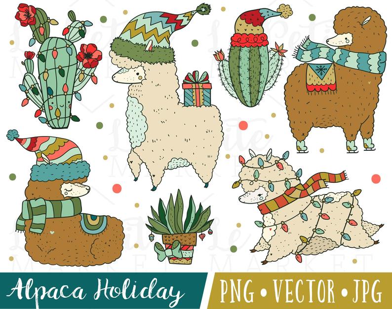 Alpaca clipart christmas. Cute images clip art