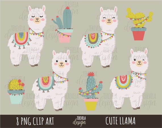 Alpaca clipart kawaii. Cute llama commercial use